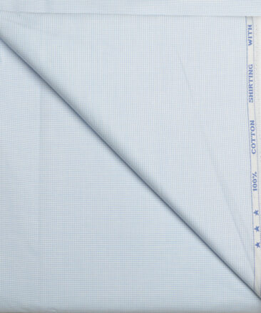 J.hampstead Men's  Giza Cotton Checks  Unstitched Shirt Fabric (White & Firozi)