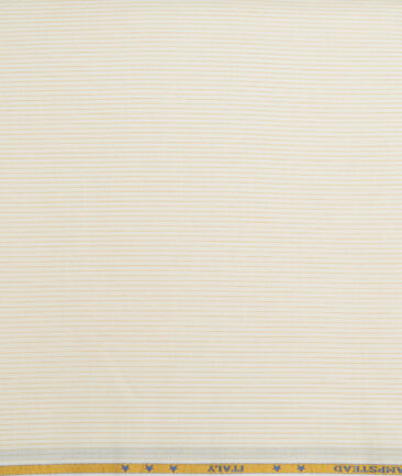 J.hampstead Men's  Giza Cotton Striped  Unstitched Shirt Fabric (White & Yellow)