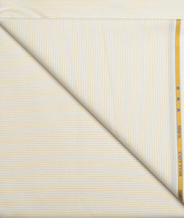 J.hampstead Men's  Giza Cotton Striped  Unstitched Shirt Fabric (White & Yellow)