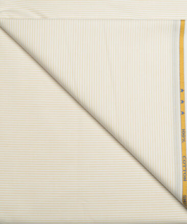 J.hampstead Men's  Giza Cotton Striped  Unstitched Shirt Fabric (White & Yellow)