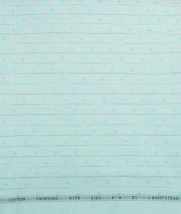 J.hampstead Men's  Giza Cotton Striped  Unstitched Shirt Fabric (Mint Blue)