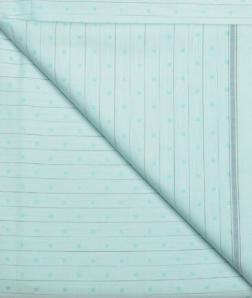 J.hampstead Men's  Giza Cotton Striped  Unstitched Shirt Fabric (Mint Blue)