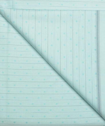 J.hampstead Men's  Giza Cotton Striped  Unstitched Shirt Fabric (Mint Blue)