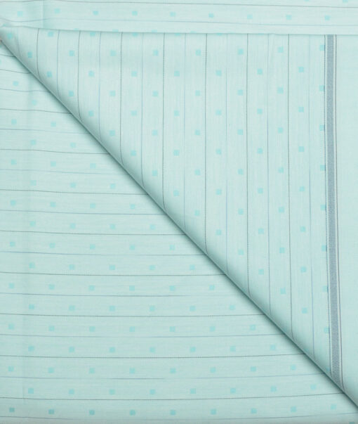 J.hampstead Men's  Giza Cotton Striped  Unstitched Shirt Fabric (Mint Blue)