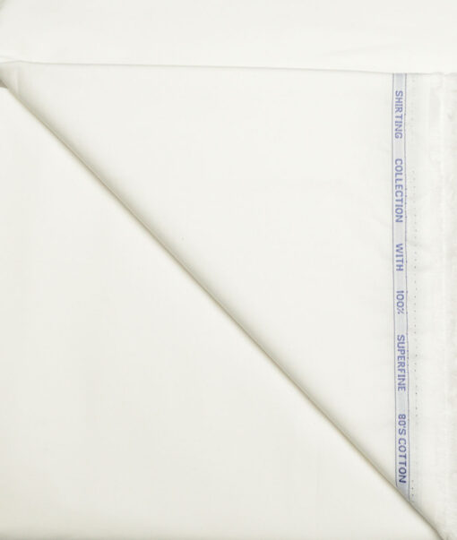 J.hampstead Men's 80's Giza Cotton Solids  Unstitched Shirt Fabric (White)