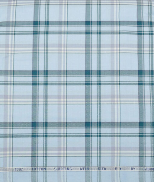 J.hampstead Men's  Giza Cotton Checks  Unstitched Shirt Fabric (Sky Blue)