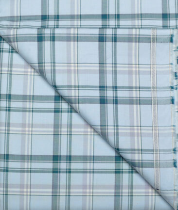 J.hampstead Men's  Giza Cotton Checks  Unstitched Shirt Fabric (Sky Blue)