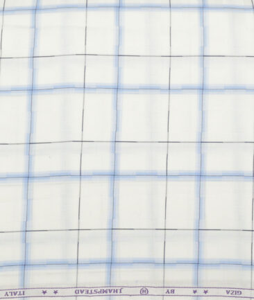 J.hampstead Men's  Giza Cotton Checks  Unstitched Shirt Fabric (White)