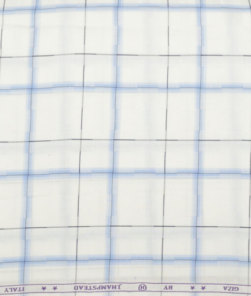 J.hampstead Men's  Giza Cotton Checks  Unstitched Shirt Fabric (White)