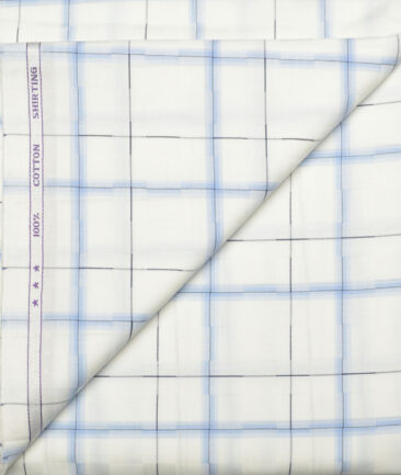 J.hampstead Men's  Giza Cotton Checks  Unstitched Shirt Fabric (White)