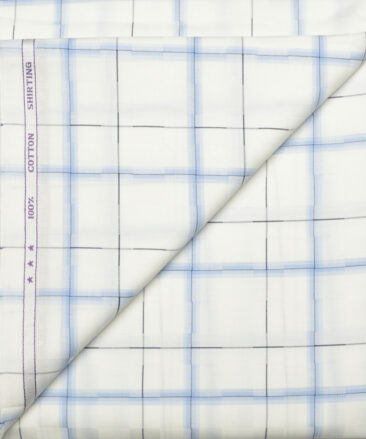J.hampstead Men's  Giza Cotton Checks  Unstitched Shirt Fabric (White)