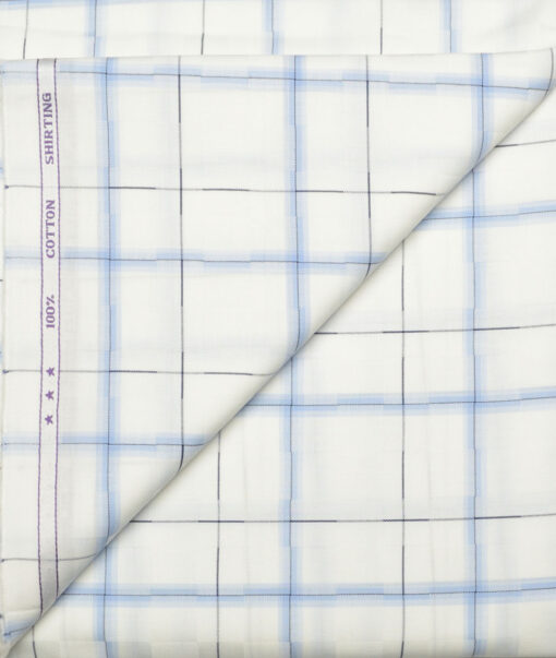 J.hampstead Men's  Giza Cotton Checks  Unstitched Shirt Fabric (White)