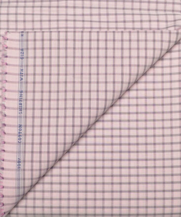 J.hampstead Men's  Giza Cotton Checks  Unstitched Shirt Fabric (Pink)