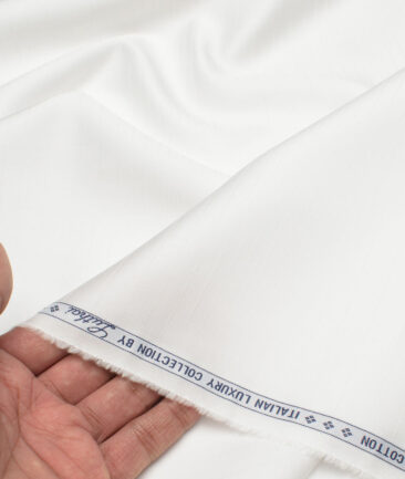 Luthai Men's 80's Supima Cotton Striped  Unstitched Shirting Fabric (White)
