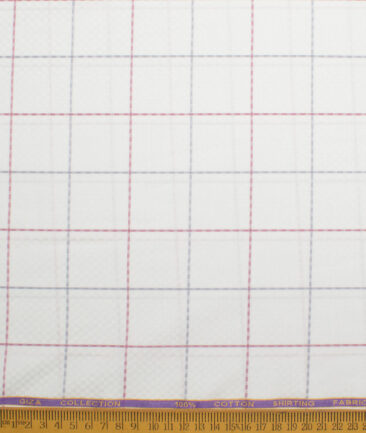 Ruby Mills Men's  Giza Cotton Checks  Unstitched Shirting Fabric (White)