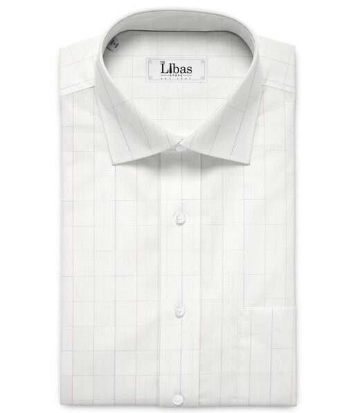 Ruby Mills Men's  Giza Cotton Checks  Unstitched Shirting Fabric (White)