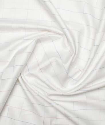 Ruby Mills Men's  Giza Cotton Checks  Unstitched Shirting Fabric (White)