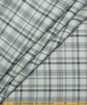 Soktas Men's  Giza Cotton Checks  Unstitched Shirting Fabric (Surf Crest Green)