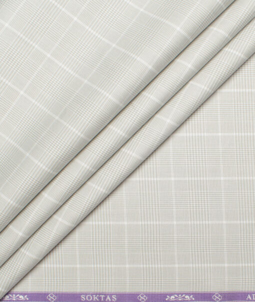Soktas Men's  Giza Cotton Checks  Unstitched Shirting Fabric (Grey)