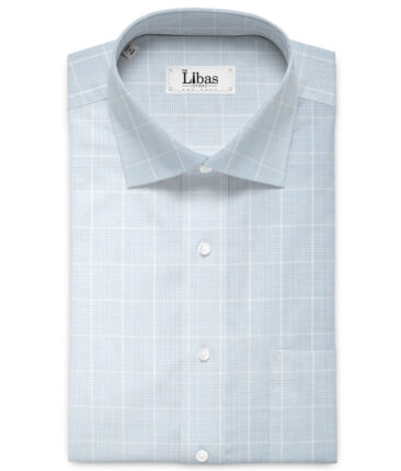 Soktas Men's  Giza Cotton Checks  Unstitched Shirting Fabric (Sky Blue)