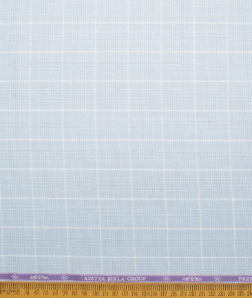 Soktas Men's  Giza Cotton Checks  Unstitched Shirting Fabric (Sky Blue)
