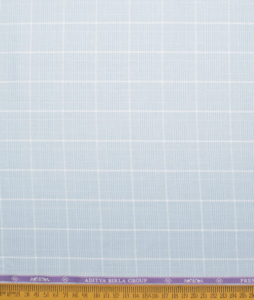 Soktas Men's  Giza Cotton Checks  Unstitched Shirting Fabric (Sky Blue)