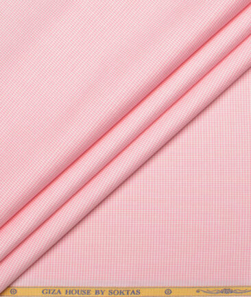 Soktas Men's  Giza Cotton Houndstooth  Unstitched Shirting Fabric (Pink)