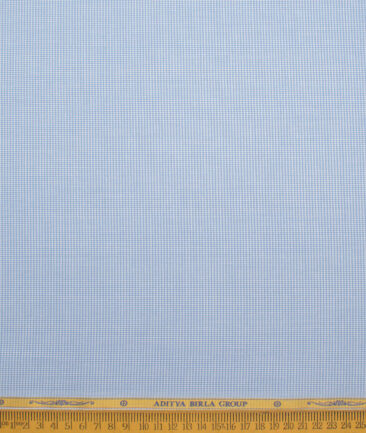 Soktas Men's  Giza Cotton Houndstooth  Unstitched Shirting Fabric (Sky Blue)