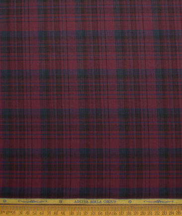 Soktas Men's  Cotton Tencel Checks  Unstitched Shirting Fabric (Wine)