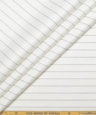 Soktas Men's 80's Giza Cotton Striped  Unstitched Shirting Fabric (White & Black)