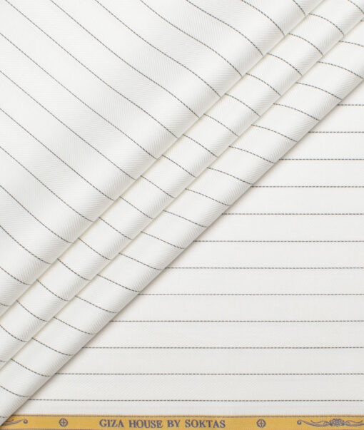 Soktas Men's 80's Giza Cotton Striped  Unstitched Shirting Fabric (White & Black)