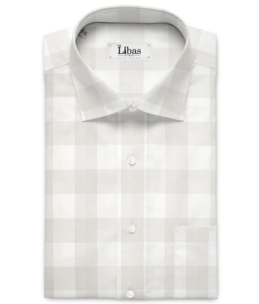 Soktas Men's 80's Giza Cotton Checks  Unstitched Shirting Fabric (White & Grey)