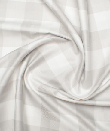 Soktas Men's 80's Giza Cotton Checks  Unstitched Shirting Fabric (White & Grey)