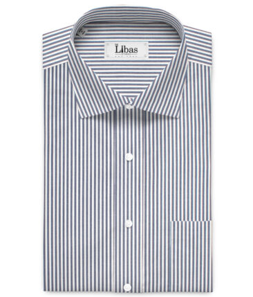 Soktas Men's 80's Giza Cotton Striped  Unstitched Shirting Fabric (White & Dark Blue)