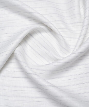 Linen Club  66 LEA European Linen Striped  Unstitched Shirt or Kurta Fabric (White & Grey)