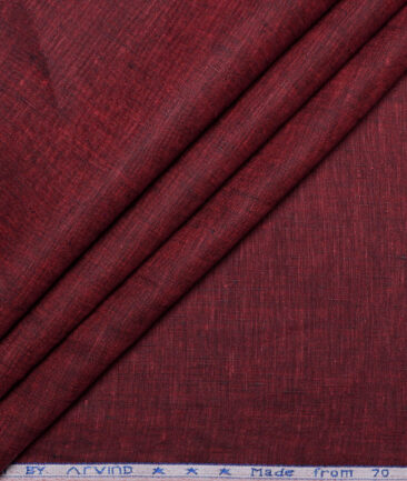 Arvind  70 LEA Irish Linen Self Design  Unstitched Shirt or Kurta Fabric (Maroon)