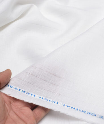 Burgoyne  60 LEA Irish Linen Striped  Unstitched Shirt or Kurta Fabric (White)