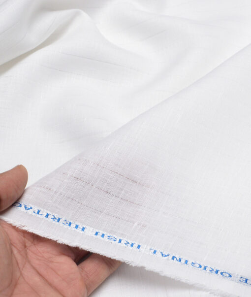 Burgoyne  60 LEA Irish Linen Striped  Unstitched Shirt or Kurta Fabric (White)