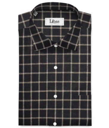 Burgoyne  60 LEA Irish Linen Checks  Unstitched Shirt or Kurta Fabric (Black & Brown)