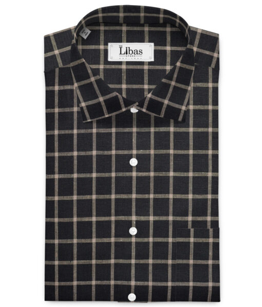 Burgoyne  60 LEA Irish Linen Checks  Unstitched Shirt or Kurta Fabric (Black & Brown)