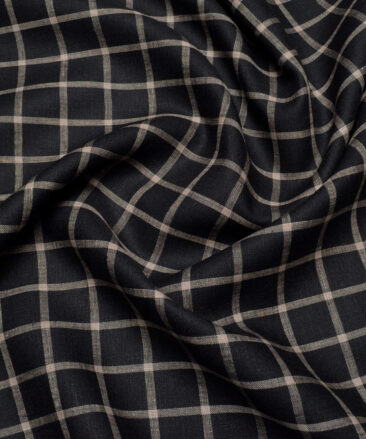 Burgoyne  60 LEA Irish Linen Checks  Unstitched Shirt or Kurta Fabric (Black & Brown)