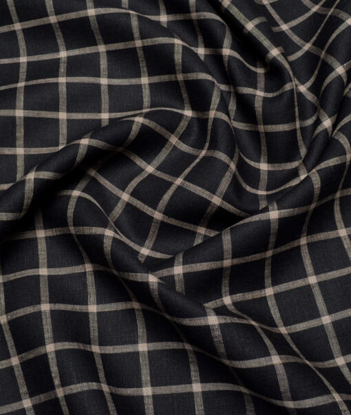 Burgoyne  60 LEA Irish Linen Checks  Unstitched Shirt or Kurta Fabric (Black & Brown)