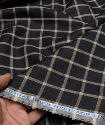 Burgoyne  60 LEA Irish Linen Checks  Unstitched Shirt or Kurta Fabric (Black & Brown)