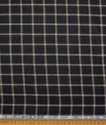 Burgoyne  60 LEA Irish Linen Checks  Unstitched Shirt or Kurta Fabric (Black & Brown)
