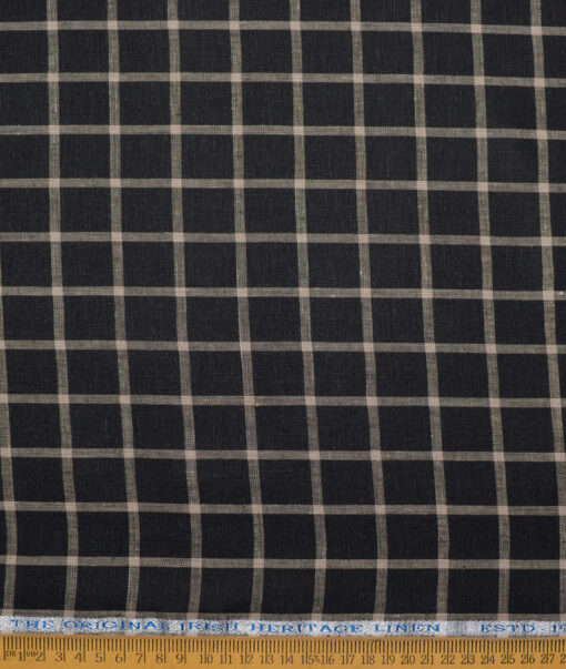 Burgoyne  60 LEA Irish Linen Checks  Unstitched Shirt or Kurta Fabric (Black & Brown)