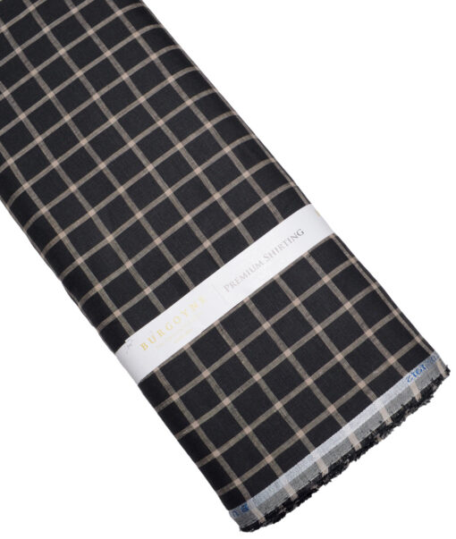 Burgoyne  60 LEA Irish Linen Checks  Unstitched Shirt or Kurta Fabric (Black & Brown)