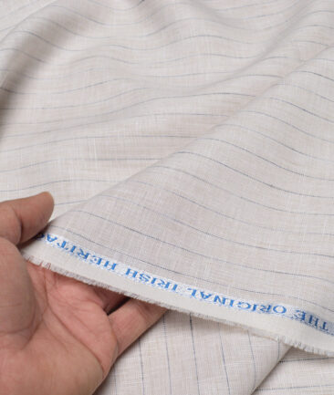 Burgoyne  60 LEA Irish Linen Striped  Unstitched Shirt or Kurta Fabric (Cream)