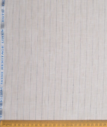 Burgoyne  60 LEA Irish Linen Striped  Unstitched Shirt or Kurta Fabric (Cream)