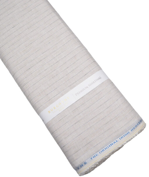 Burgoyne  60 LEA Irish Linen Striped  Unstitched Shirt or Kurta Fabric (Cream)