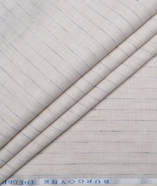 Burgoyne  60 LEA Irish Linen Striped  Unstitched Shirt or Kurta Fabric (Cream)